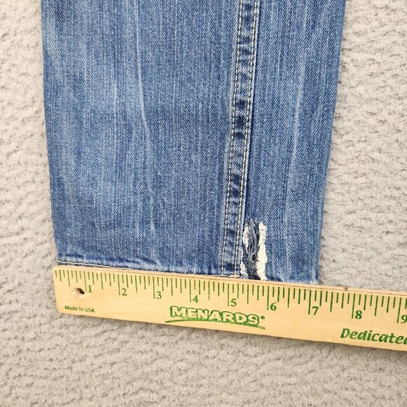 Men's Slim Fit Straight Leg Low Rise Blue Jeans Men's 30x32 Faded Distress Denim - Picture 6 of 14